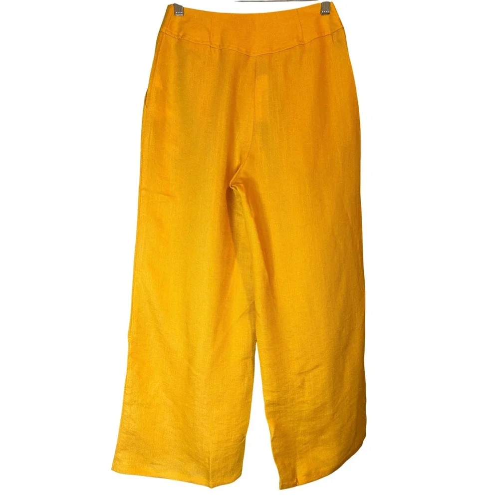 Moon River Wide Leg Pants Women Mustard High Waist Button Front Linen Blend SM - Picture 2 of 8
